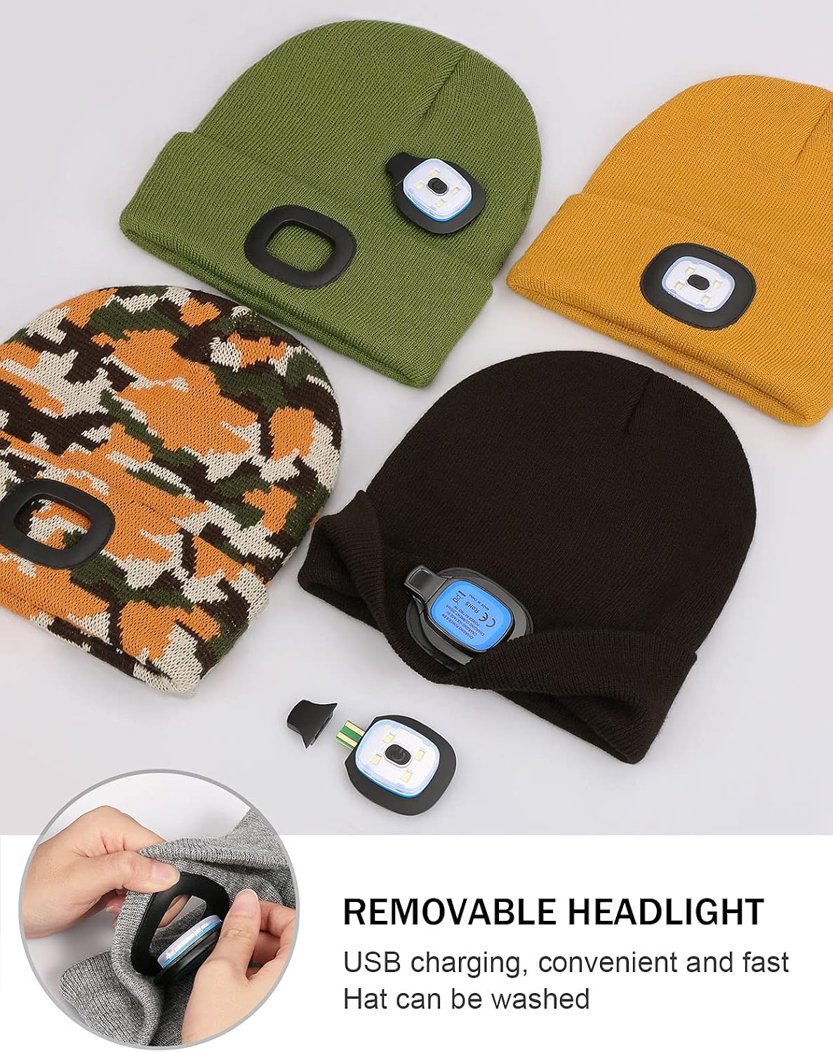 Gorro LED linterna frontal recargable USB unisex
