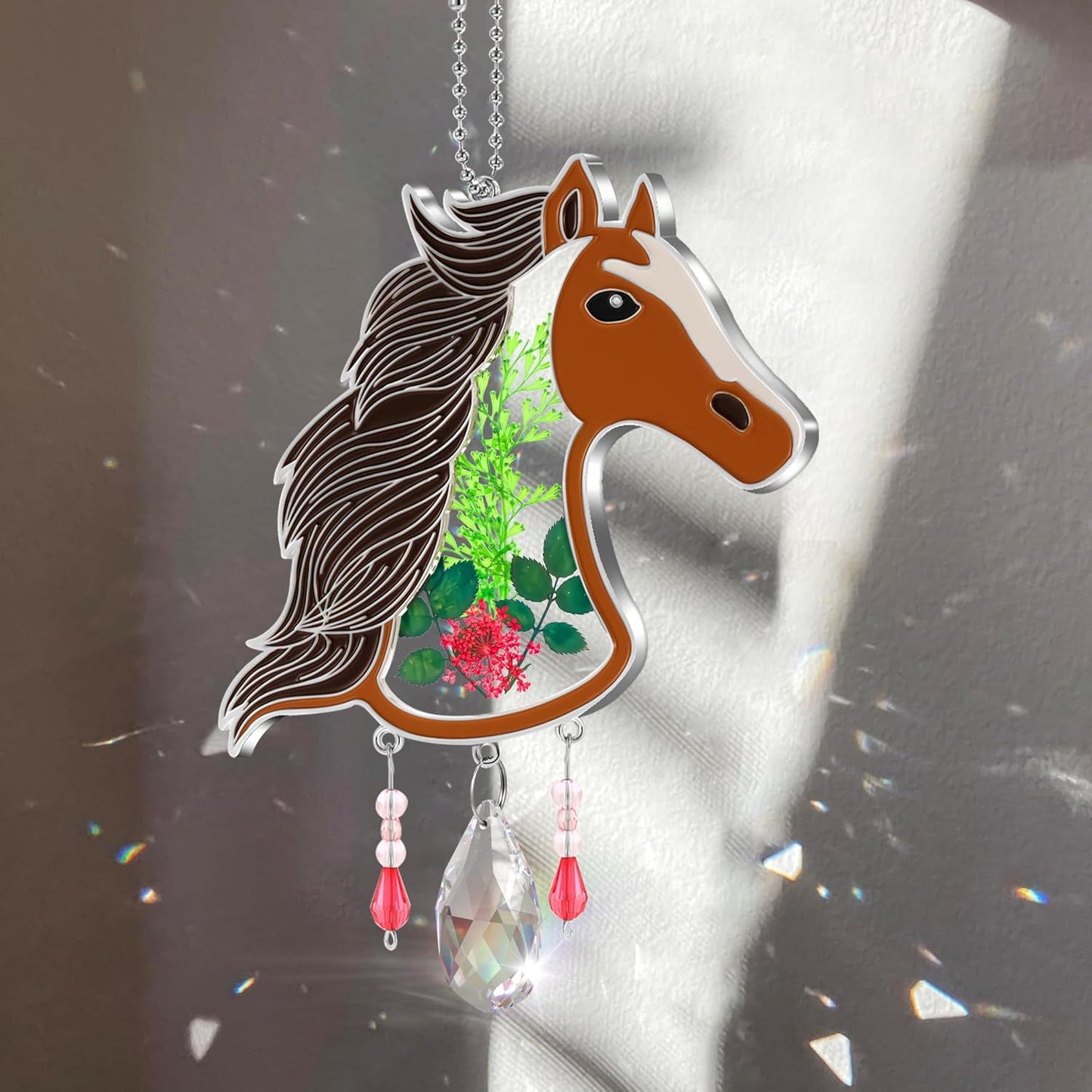 Atrapasoles cristal pintado caballo campanilla flor ventana
