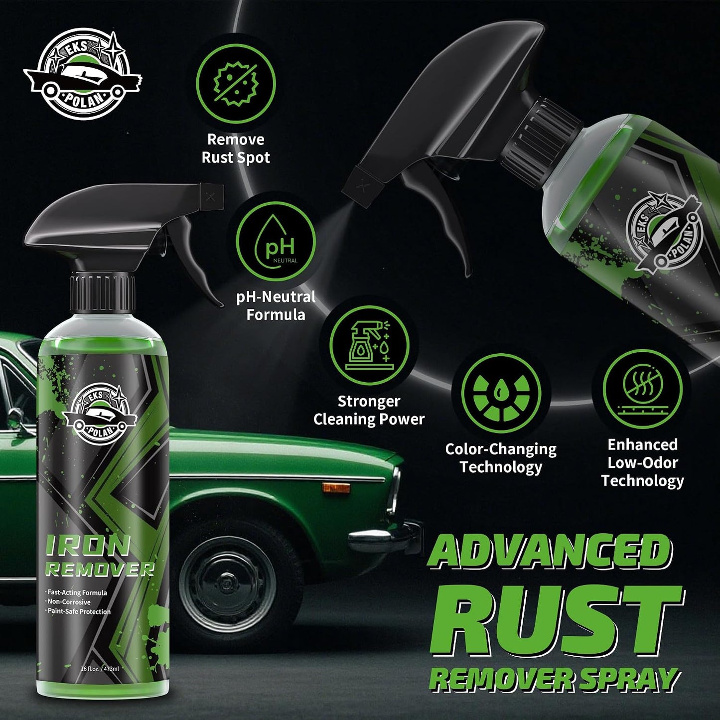 Removedor de hierro spray para automóvil 16oz ph neutro