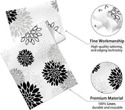 Camino mesa floral dalia 13x36pulg estilo granja negro gris