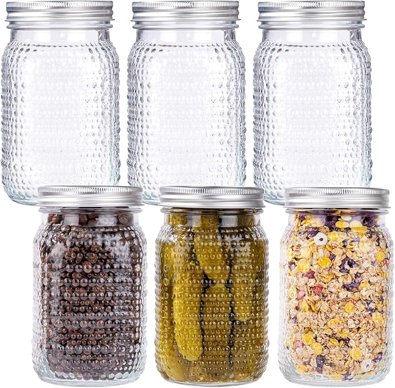 Tarros Mason 32oz boca ancha set 6 vidrio tapas herméticas