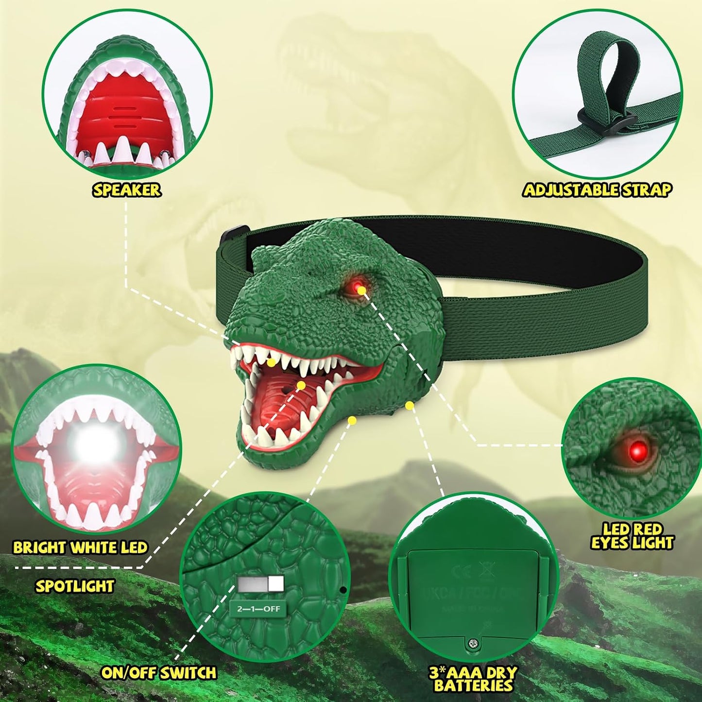 Linterna T-Rex modo rugido y silencioso para niños