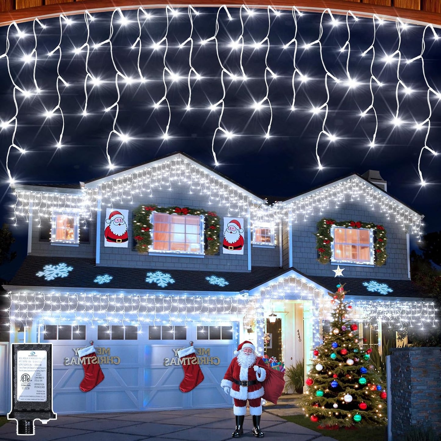 810 Luces LED Navidad 82ft 12 Modos Blancas Frías
