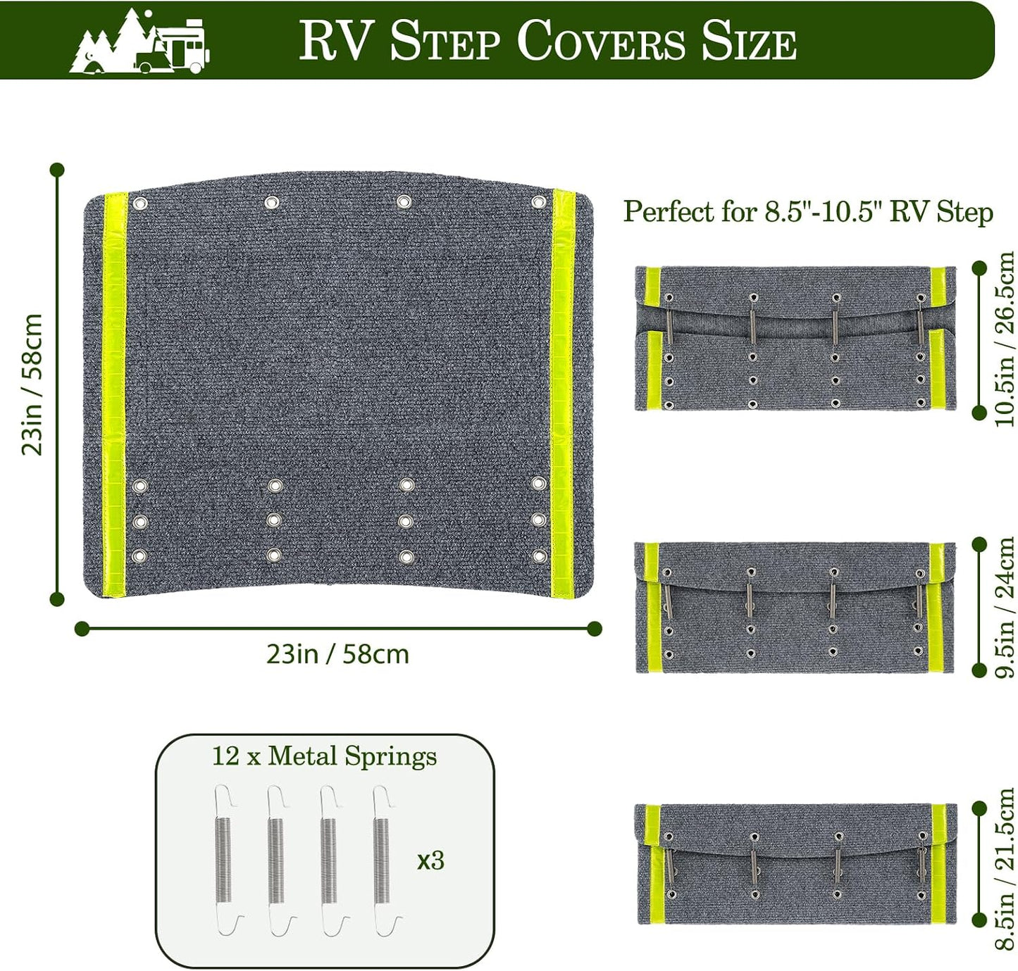 Cubiertas escalones RV 23pulg con tiras reflectantes set 3
