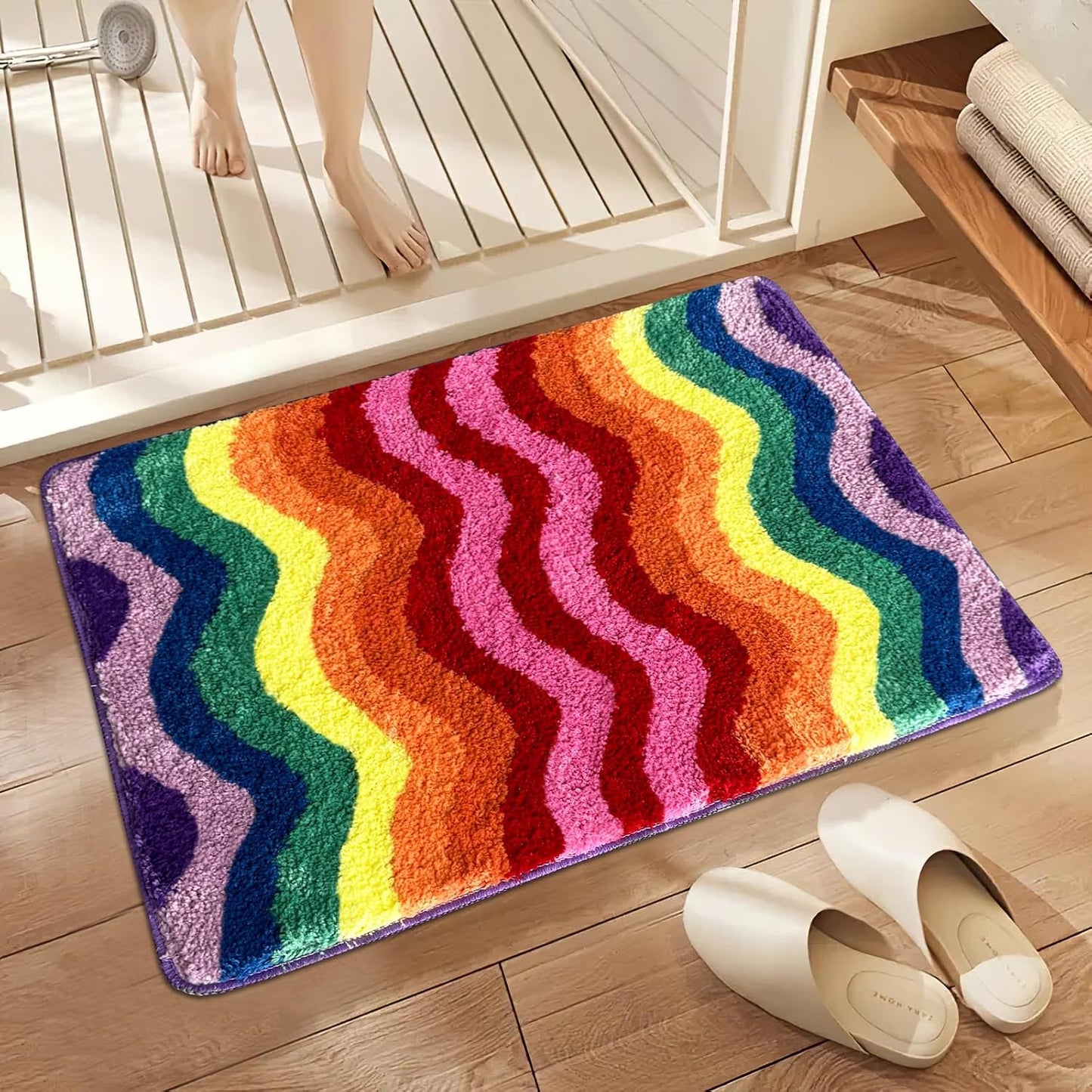 Alfombra baño antideslizante a rayas microfibra gruesa