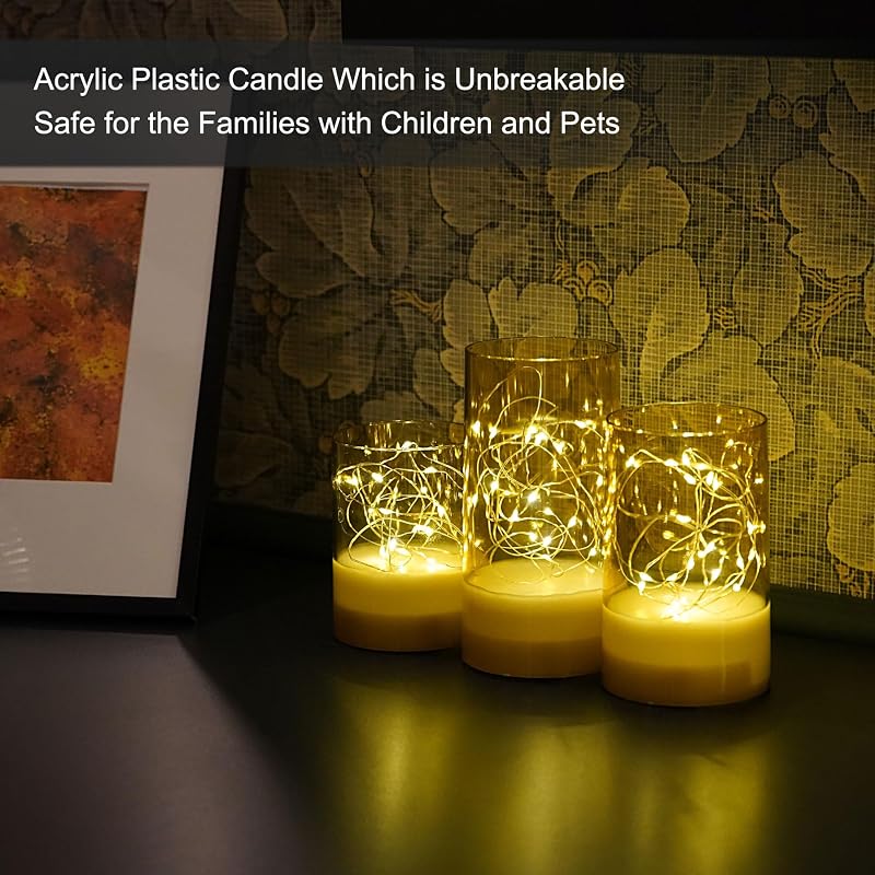 Faroles velas hadas control remoto luces parpadeantes acrílico dorado