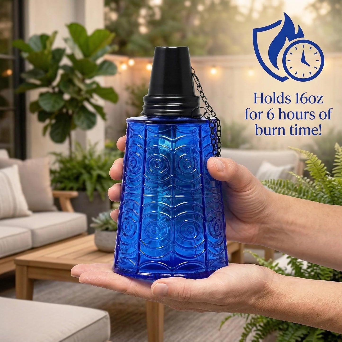 3 Antorchas Vidrio Citronela 16oz Azul Cobalto Terraza