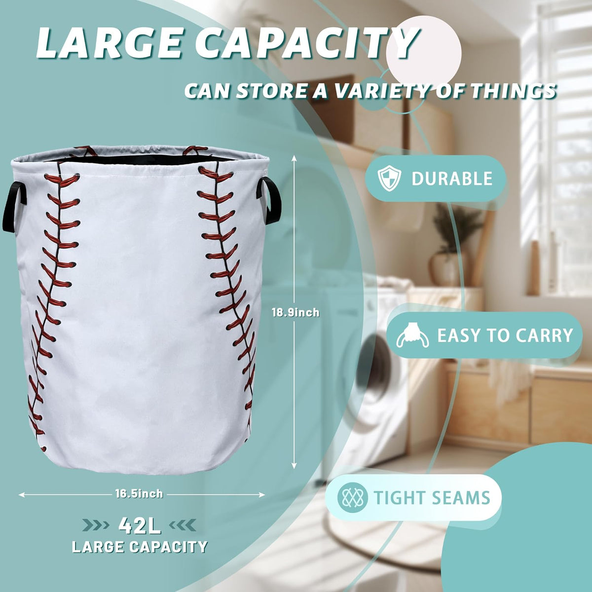 Cesta lavandería textura béisbol plegable 18.9x16.5