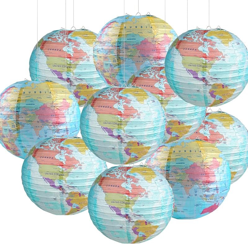 10 Linternas mapa mundo 10pulg decoración hogar