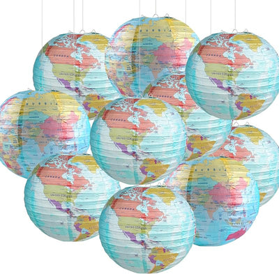 10 Linternas mapa mundo 10pulg decoración hogar