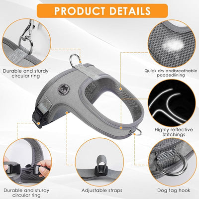 Arnés correa perro estilo silla 2 anillos D gris
