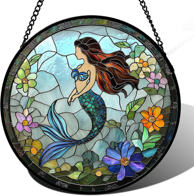 Atrapasoles vidrio manchado Sirena Azul Claro decoración hogar