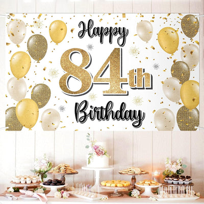 Decoración cumpleaños 84 globo dorado cartel telón fondo