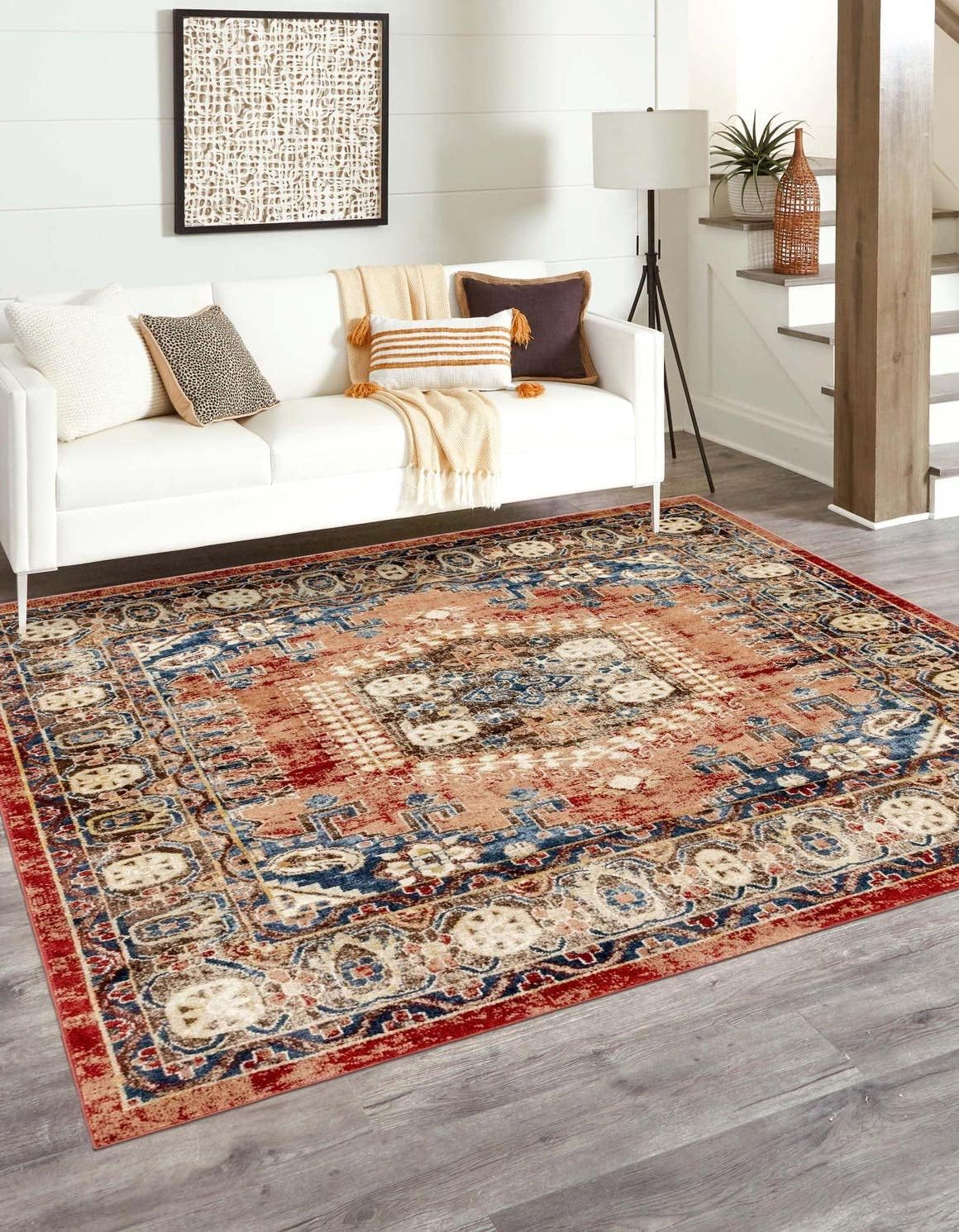 Alfombra cuadrada terracota/azul 6" 1ft