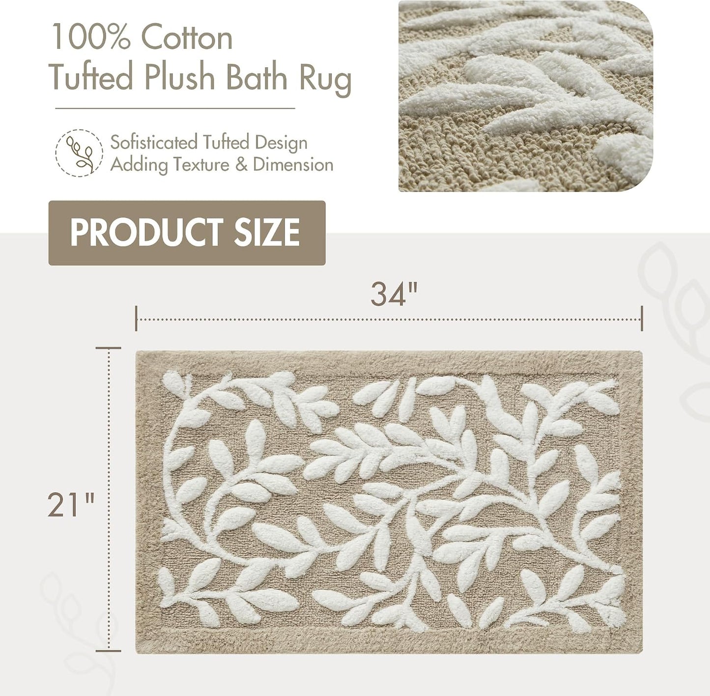 Alfombra baño algodón diseño hojas 21x34pulg gris pardo