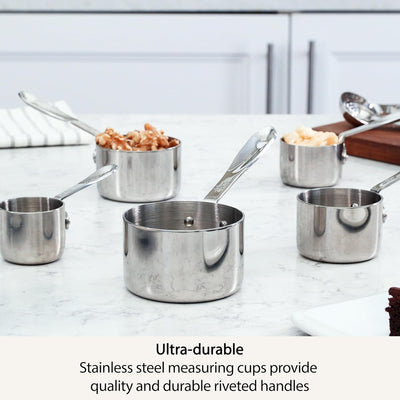 Juego 5 Pzas Tazas Medidoras Acero Inox Plateado