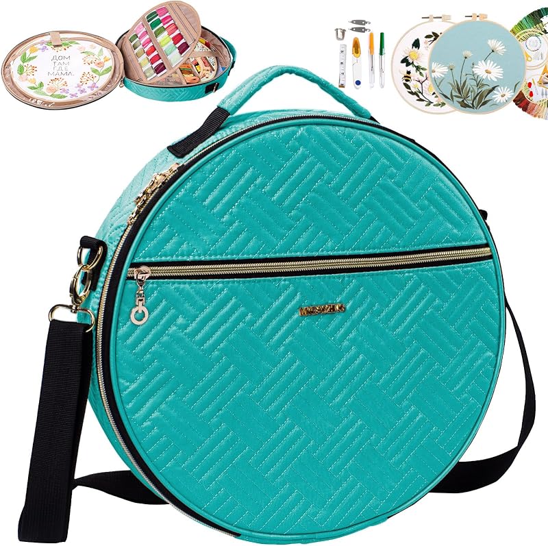 Bolsa redonda para bordar con múltiples bolsillos