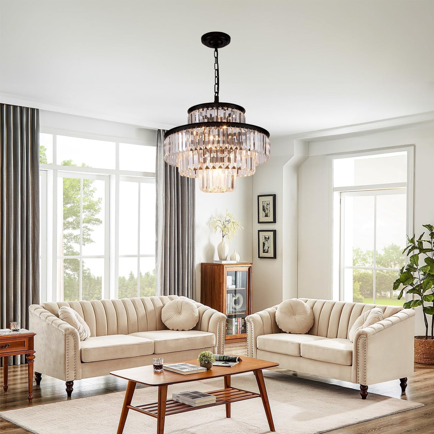 Candelabro cristal negro moderno 20pulg para comedor