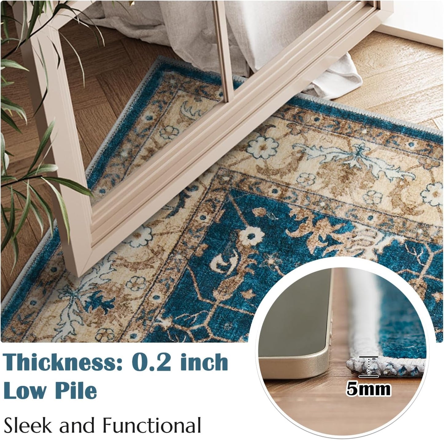 Alfombra pasillo 3x7ft lavable vintage