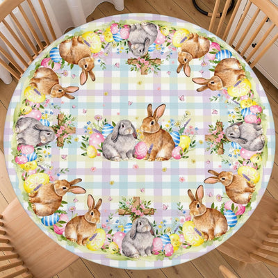 Mantel redondo Pascua elástico huevo mariposa decorativo