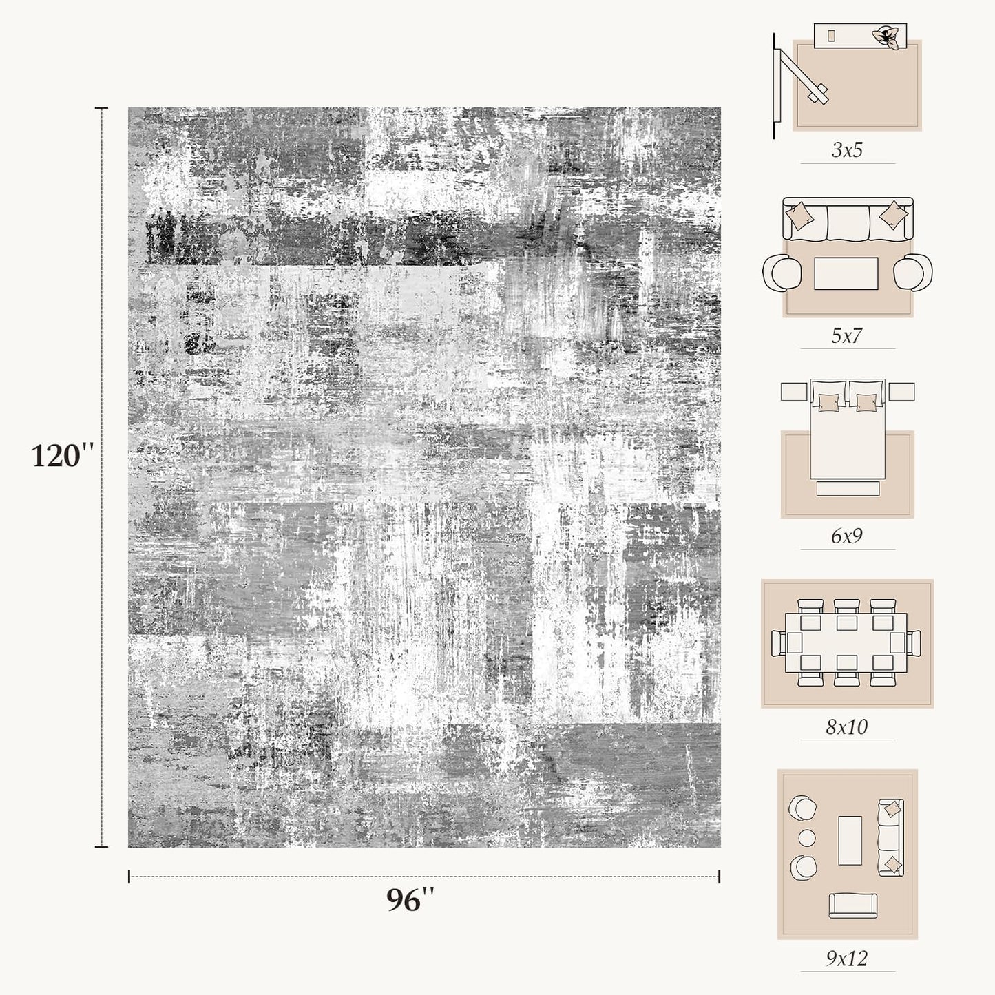 Alfombra 8x10ft para sala interior antiderrap gris