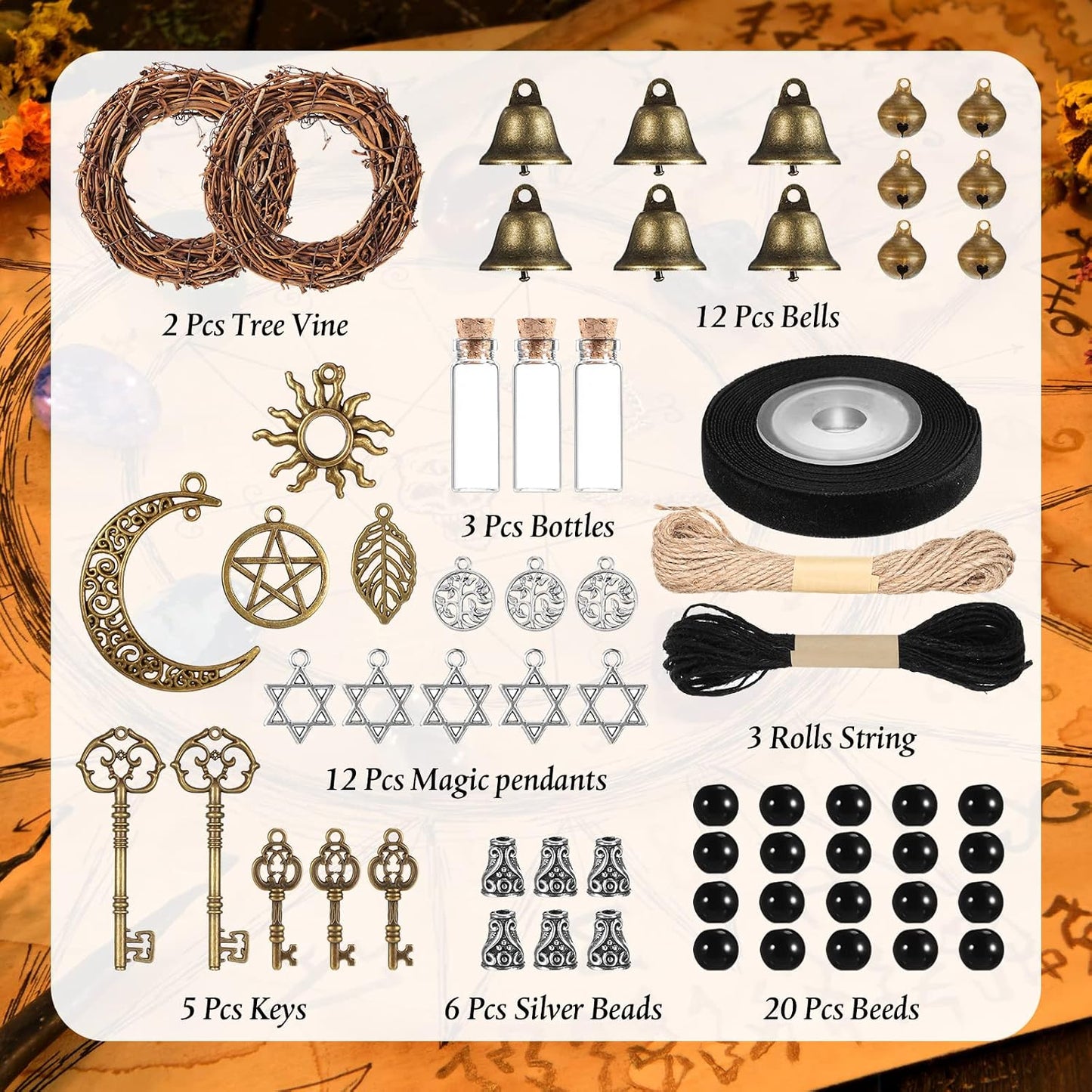 Kit 62 Pzas Campanas Bruja para Pomo Puerta Decoración