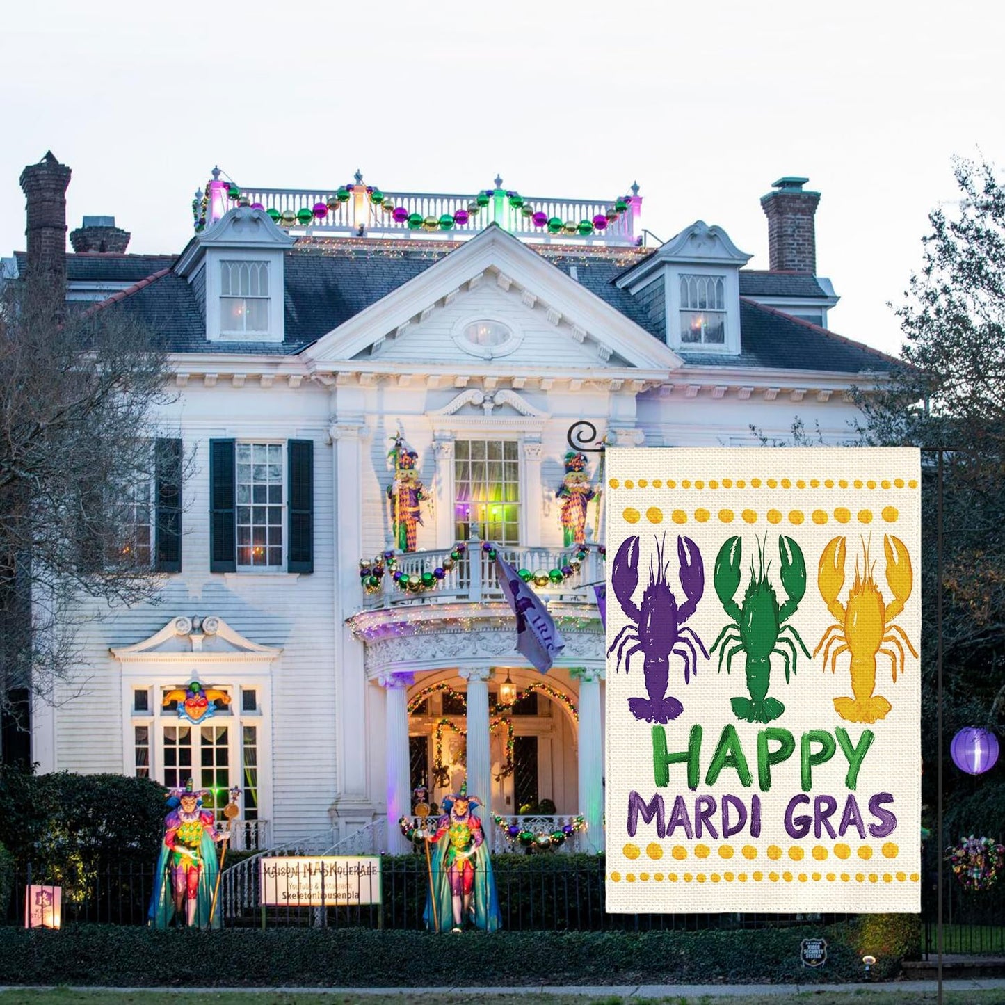 Bandera jardín 12x18pulg doble cara happy mardi gras