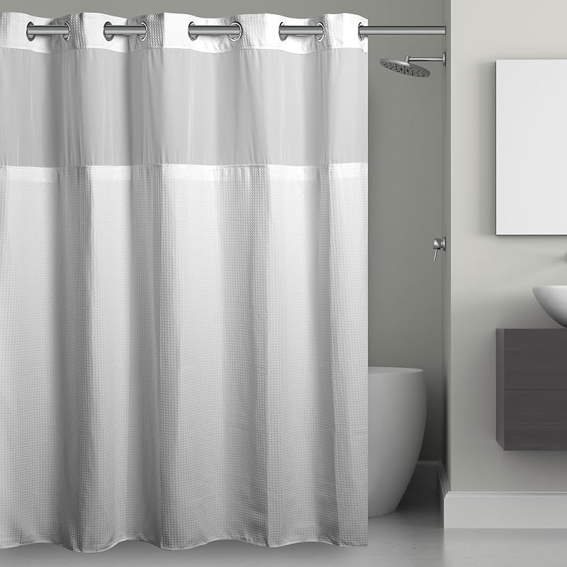 Cortina ducha 3en1 tela waffle transparente 71x74pulg blanco