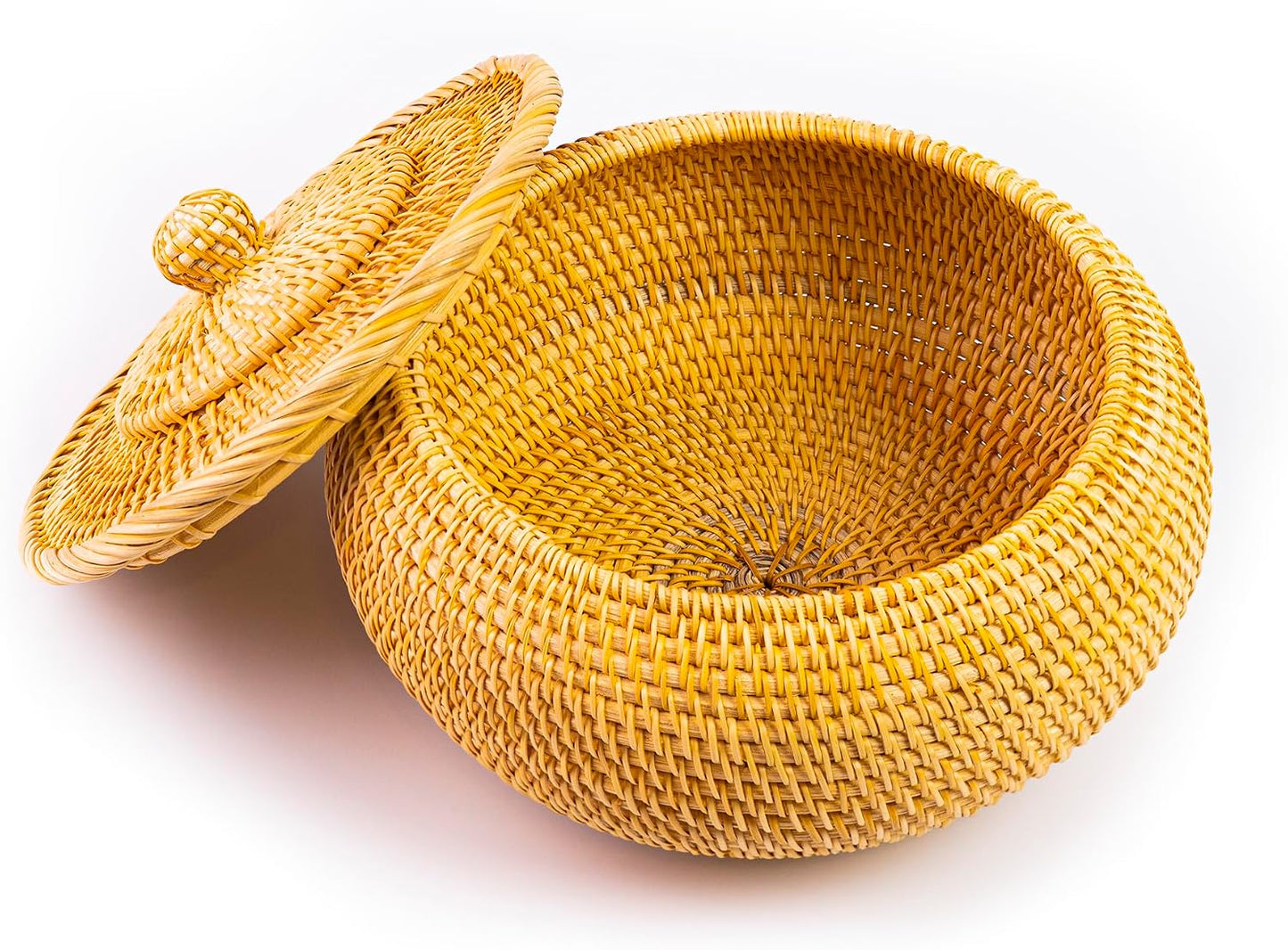 Cesta ratán redonda tejida a mano con tapa 8.6x5.1"
