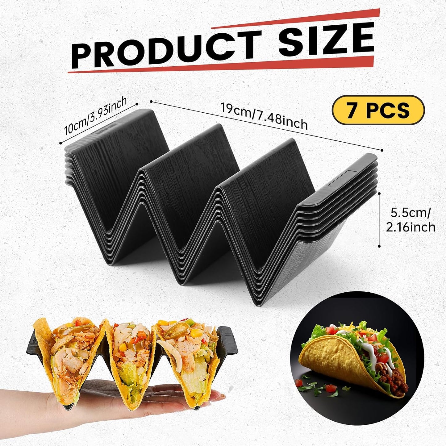 7 Soportes Tacos Plástico Negro para Hornear