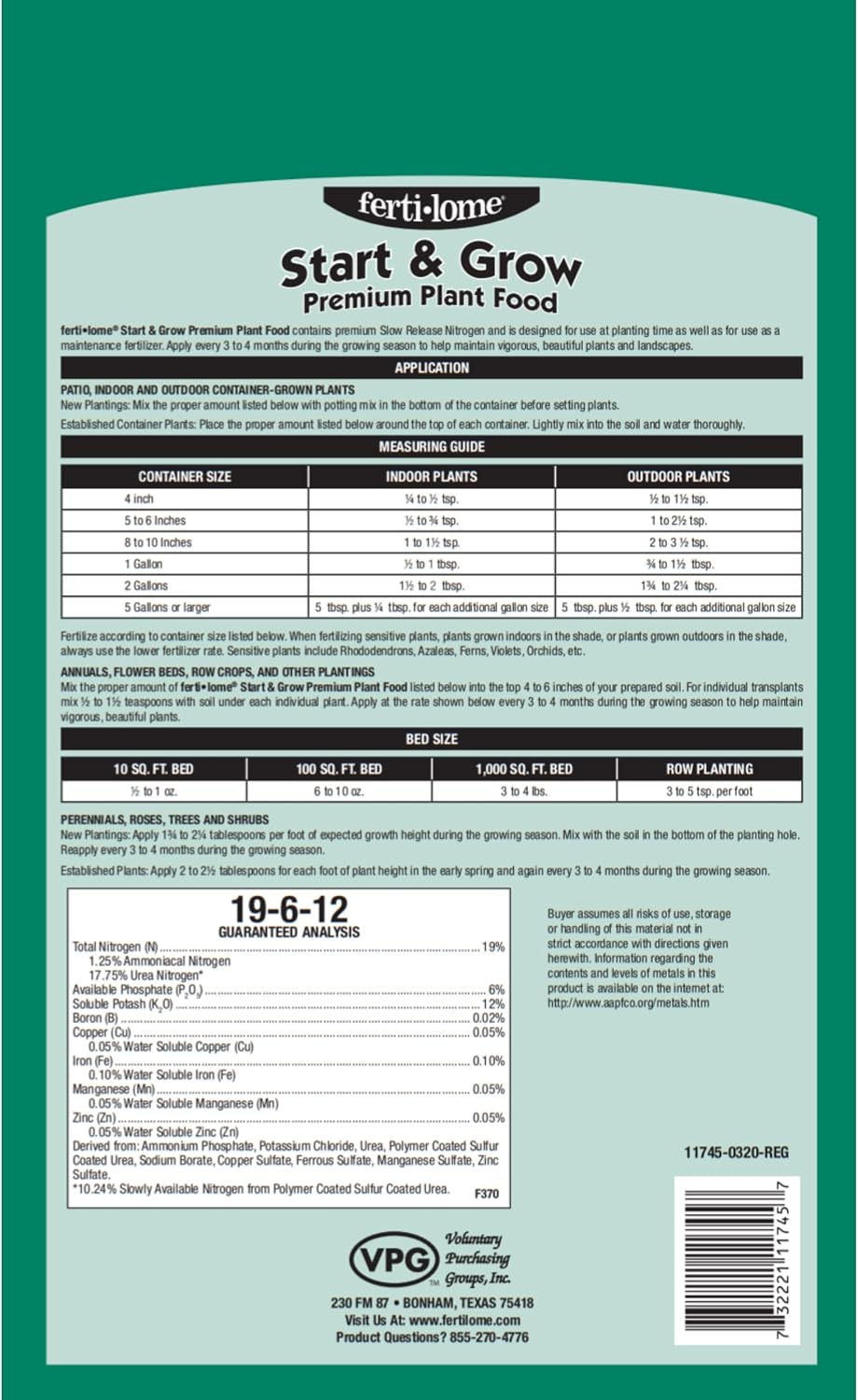 Abono vegetal 19-6-12 4libras para cultivo