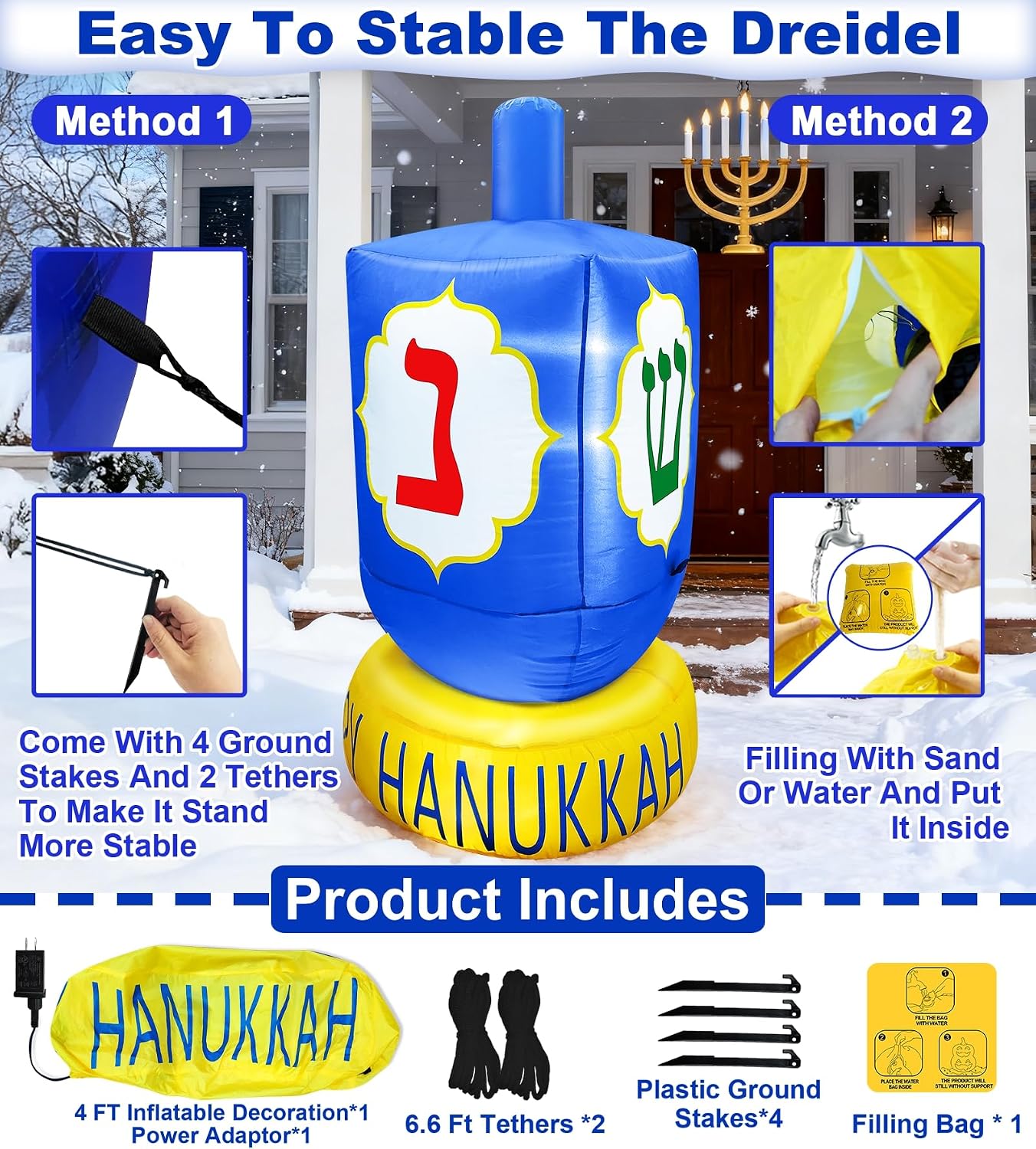 Decoración inflable Dreidel 1.2m con luces LED patio