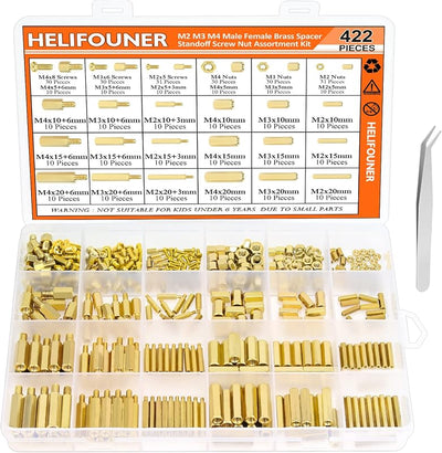 Kit 422 Pzas Separadores Hex Latón M2-M4 para PCB