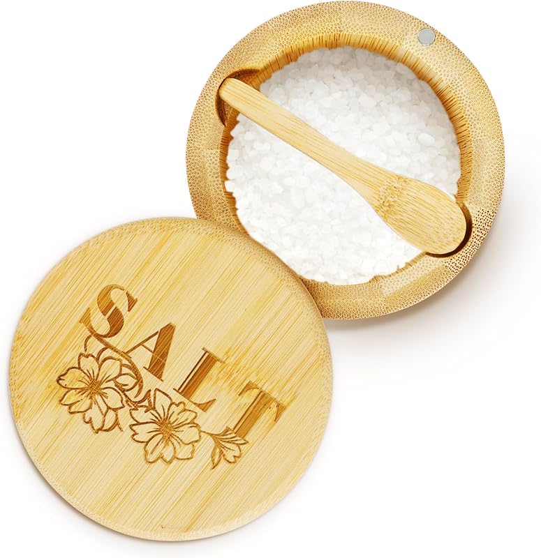 Salero Bambú con Tapa Magnética Cuchara 6oz Decoración Rústica
