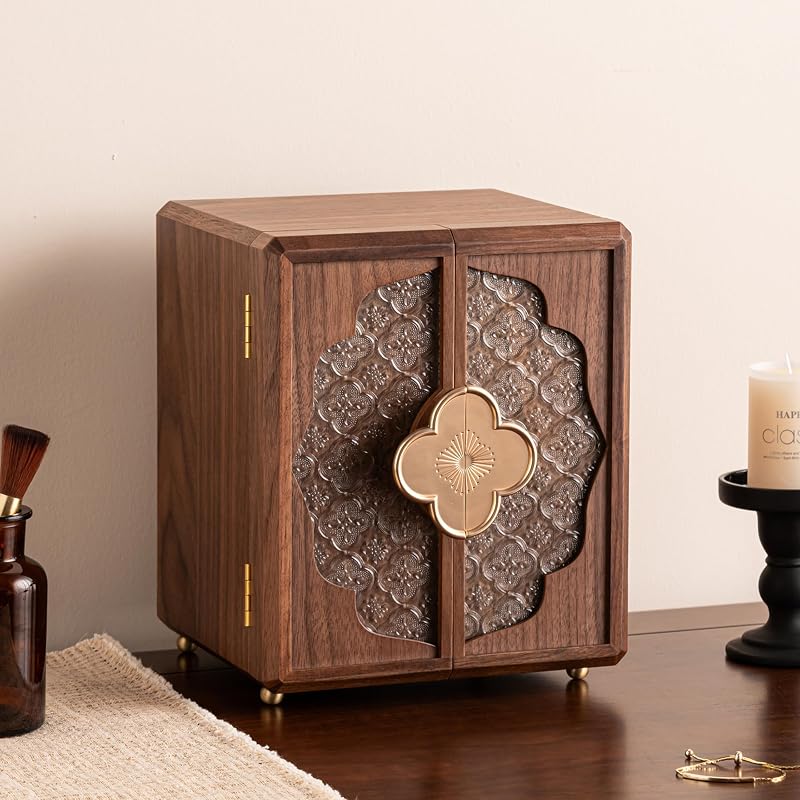 Caja joyas madera nogal negro multicapa organiz. decorativo