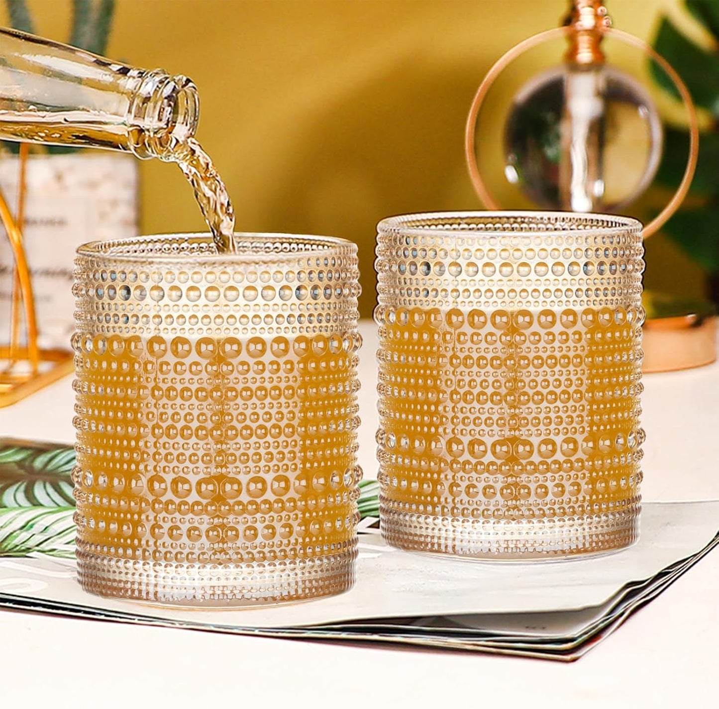 48 Pzas Vasos Vidrio Dorado Relieve Hobnail 12oz