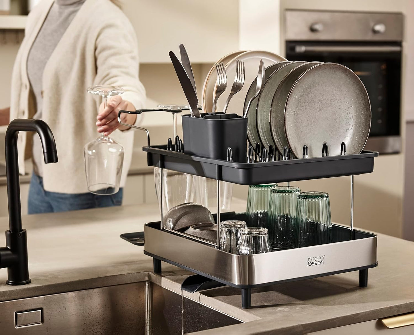 Escurridor platos con soporte copas vino 2 niveles