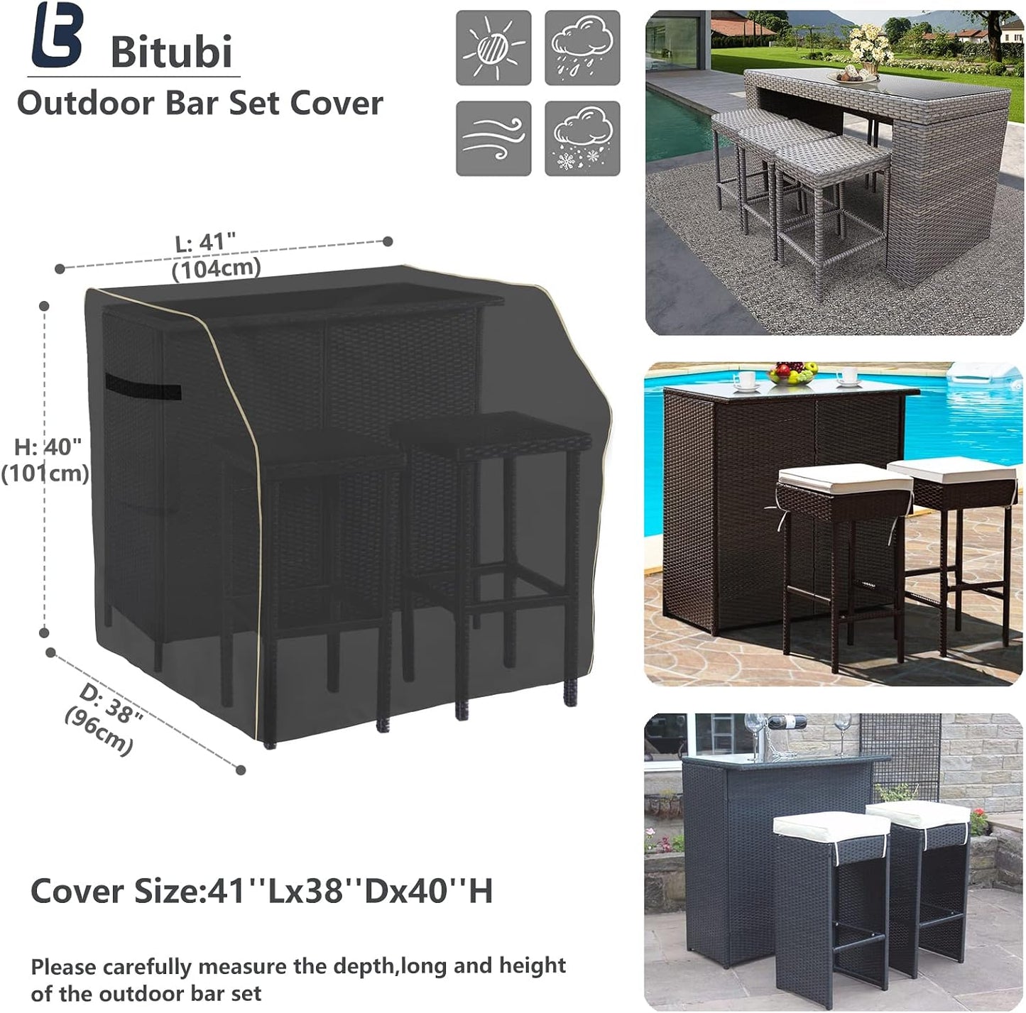 Set bar exterior 41" cubierta tela 600D negro