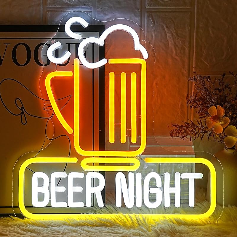 Letrero Neón Beer Night Luz Cerveza Amarilla y Blanca