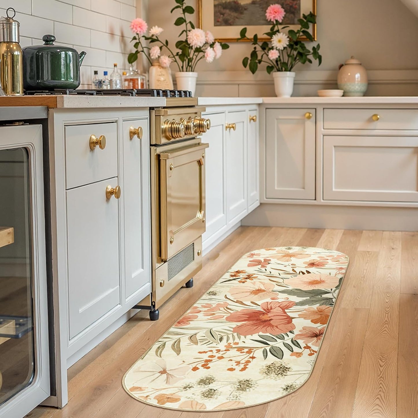 Alfombra pasillo ovalada floral antiderrap lavable