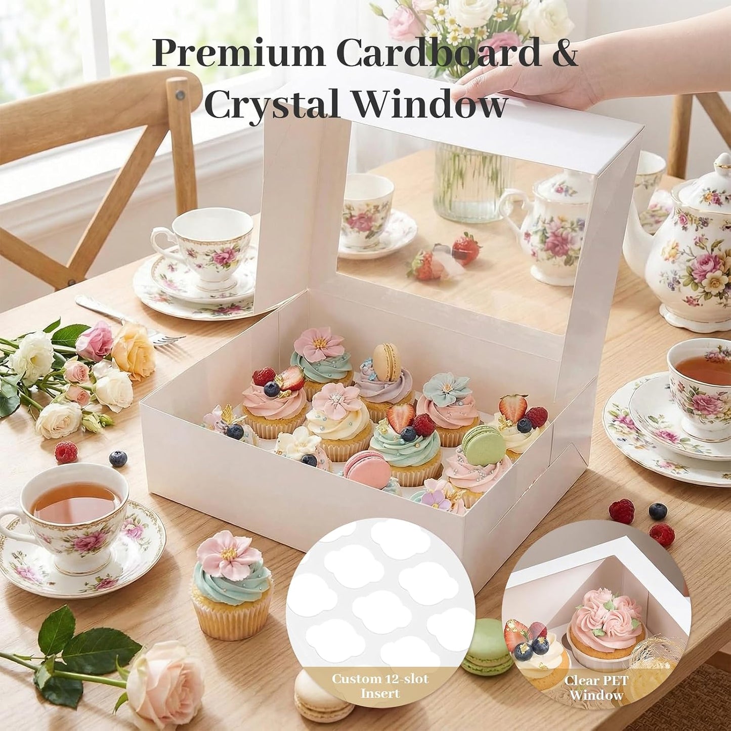 3 Pzas Contenedores Blancos Cupcakes 12uds Con Ventana