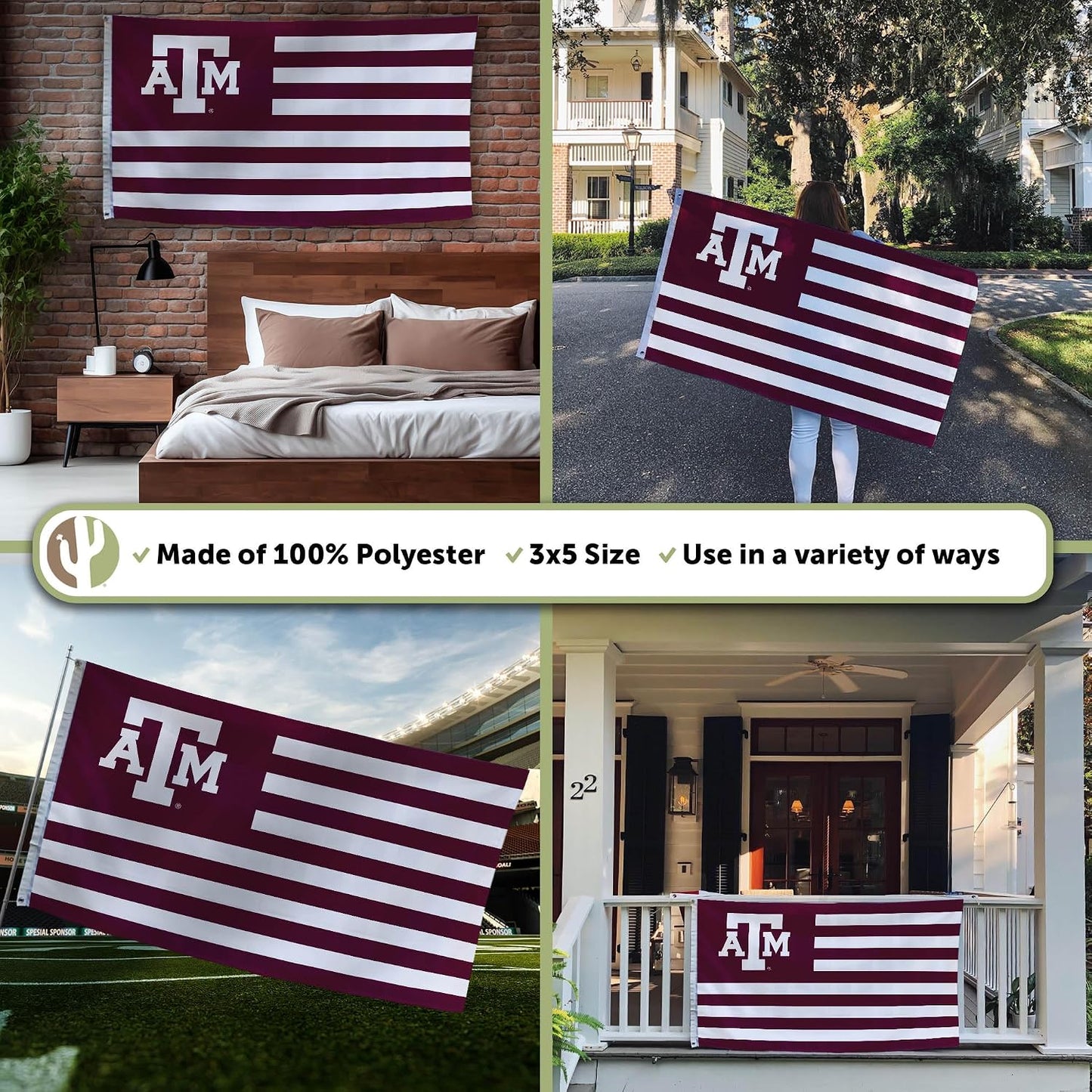 Bandera TAMU 3x5ft tela poliéster interiores exteriores