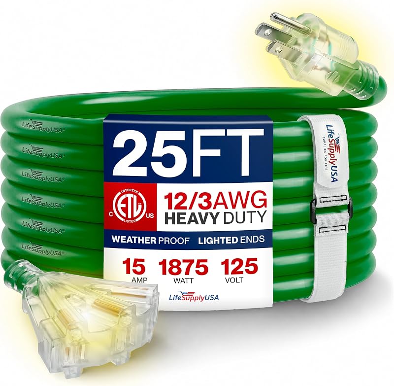 Cable extensión 25ft 3 tomas SJTW impermeable flexible