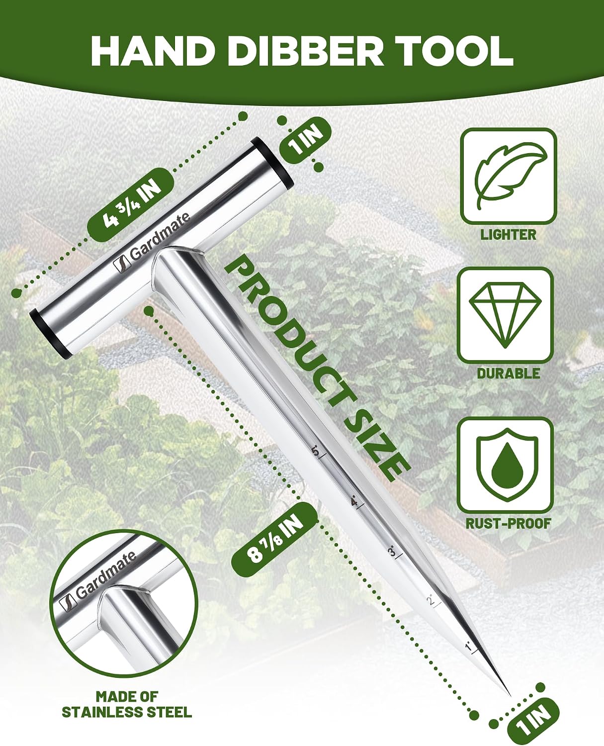 Dibber acero inox mango T para bulbos jardín resistente