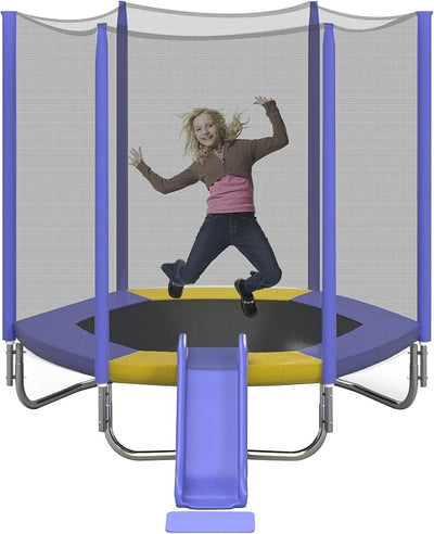 Trampolín niños 7ft red seguridad tobogán escalera redondo