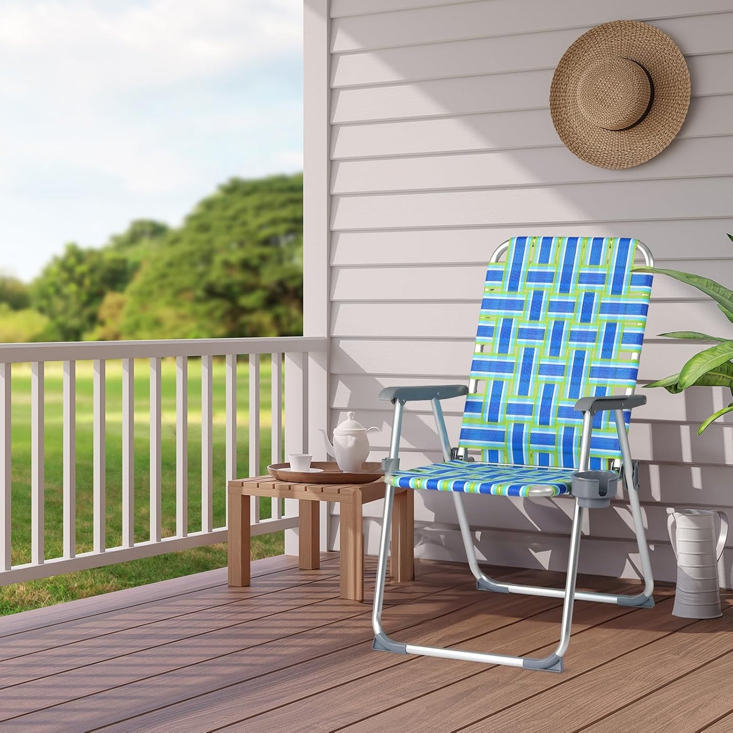 Silla plegable aluminio para patio con portavasos