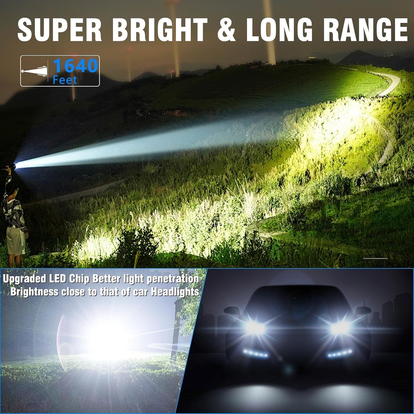 Linterna LED táctica recargable 6 modos impermeable rojo azul