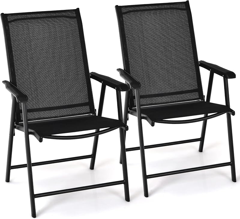 2 Sillas Plegables Patio Respaldo Alto Negro