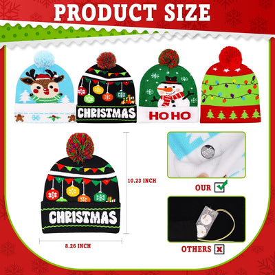 4 Gorros Navidad LED Iluminables Estilo Suéter Unisex