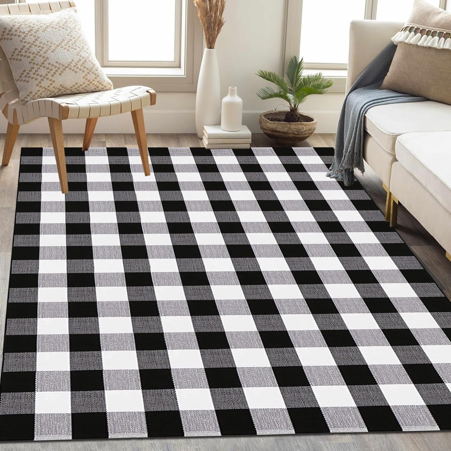 Alfombra cuadros 5x7ft blanco y negro lavable entrada sala